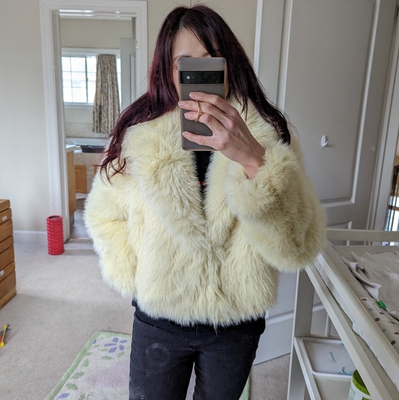 ZARA FAUX-FUR COLLARED SHORT JACKET YELLOW M - Picture 3 of 14